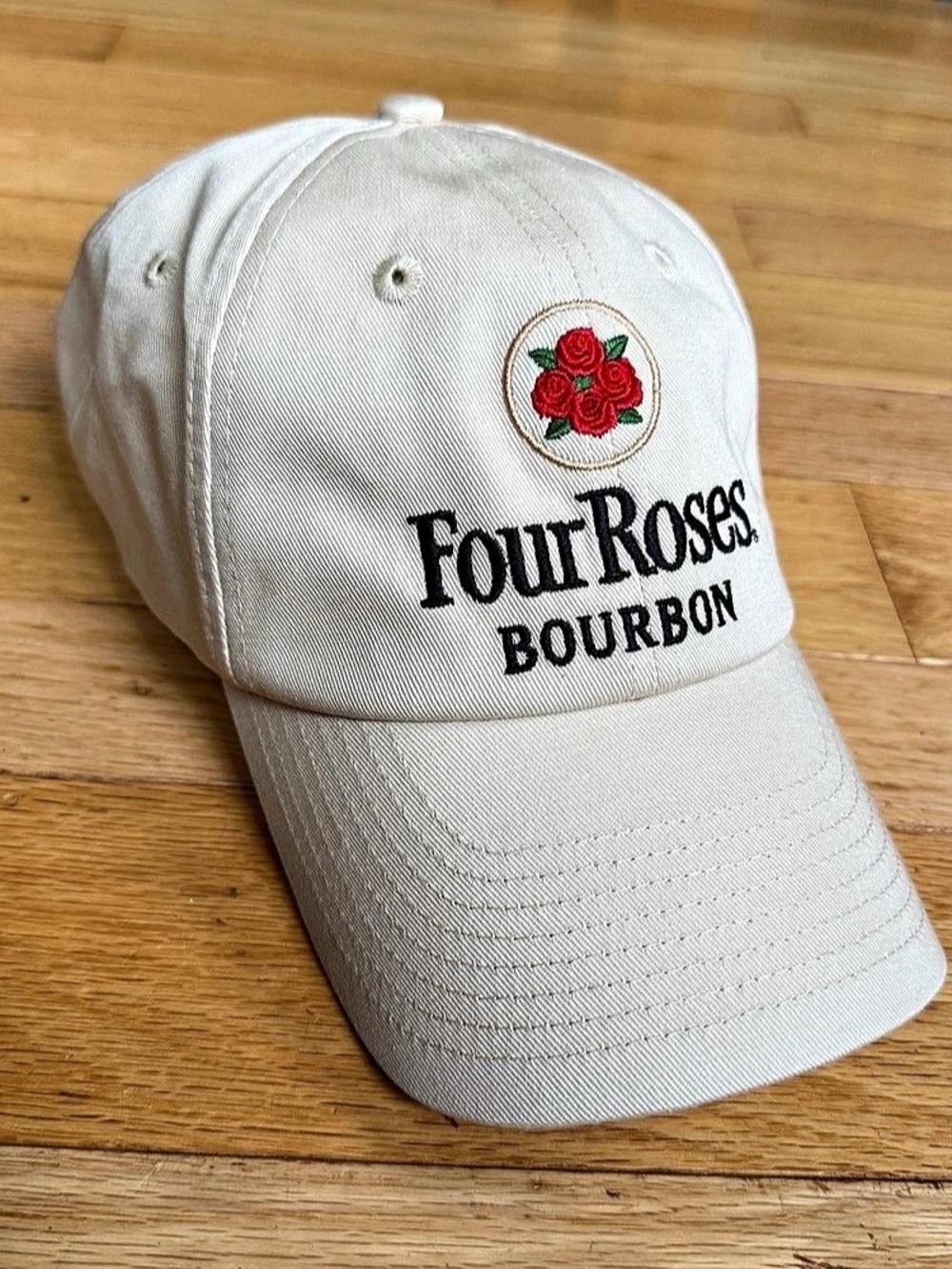 Four Roses Bourbon Embroidered Baseball Cap Embroidered Cotton Cap in Cream Like
